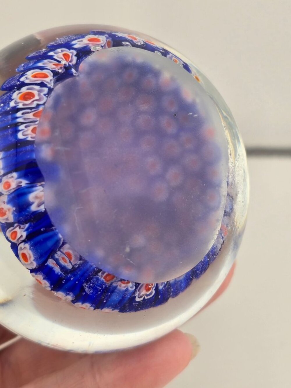 Vintage Handmade Glass Murano Style Millefiori Paperweight Blue Red White - Picture 6 of 7